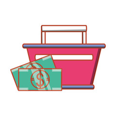shopping basket with bills dollar