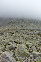 Landscape with fog over Musalenski lakes,  Rila mountain, Bulgaria