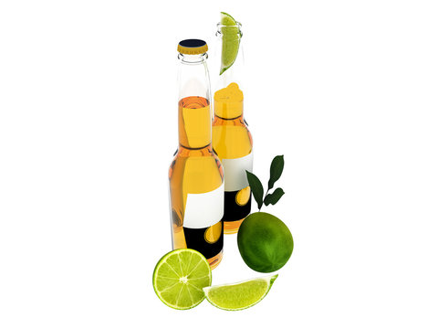 3d render of olive oil and lemon