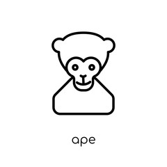 Ape icon. Trendy modern flat linear vector Ape icon on white background from thin line animals collection