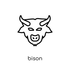 Bison icon. Trendy modern flat linear vector Bison icon on white background from thin line animals collection