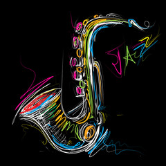 Abstract Saxophone Sketch, Sax Jazz Art (Vector Art) - obrazy, fototapety, plakaty