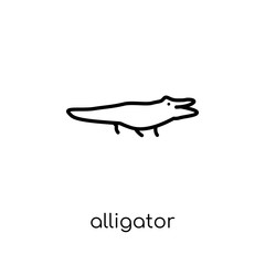 alligator icon. Trendy modern flat linear vector alligator icon on white background from thin line animals collection