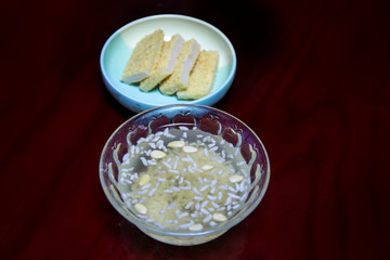 Korean traditional drink and desert, sikhye and tteok