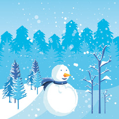 snowman with winter landscape of christmas