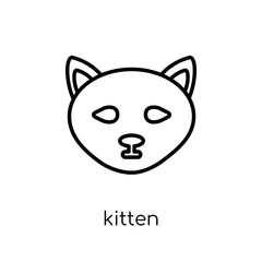 kitten icon. Trendy modern flat linear vector kitten icon on white background from thin line animals collection