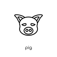 Pig icon. Trendy modern flat linear vector Pig icon on white background from thin line animals collection