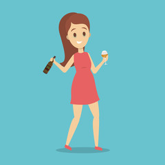 Drunk woman with alcohol addiction with bottle of beer