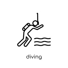 Diving icon. Trendy modern flat linear vector Diving icon on white background from thin line Architecture and Travel collection