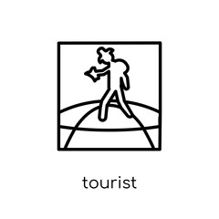 Tourist icon. Trendy modern flat linear vector Tourist icon on white background from thin line Architecture and Travel collection