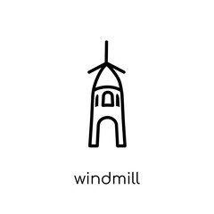 Windmill icon. Trendy modern flat linear vector Windmill icon on white background from thin line Architecture and Travel collection