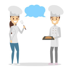 Male and female chef character in the uniform and hat