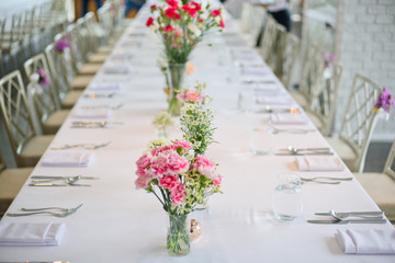 food table decoration, party food, table with flower, wedding party