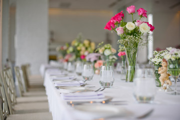 food table decoration, party food, table with flower, wedding party