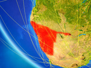Namibia on planet Earth from space with network. Concept of international communication, technology and travel.