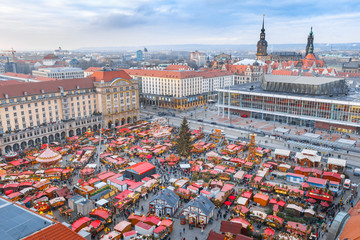 Christmas Market in Dresden, Saxony, Germany. Breathtaking view from above, day scene.