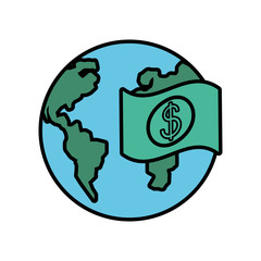 planet earth with bill dollar