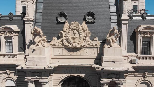 Aerial drone view of historic Aduana Customs building in Buenos Aires, Argentina