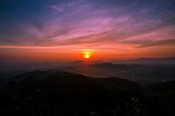 Natural wallpapers (mountains, morning light, fog, trees) scattered around, Lanscape background of fresh air and fresh air.
