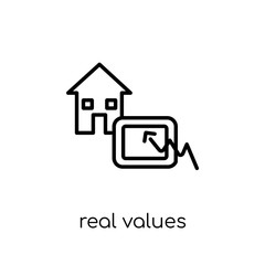 Real values icon. Trendy modern flat linear vector Real values icon on white background from thin line business collection