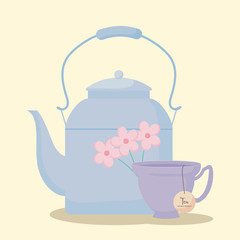 teapot with tea cup isolated icon