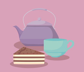 teapot with sweet cake portion