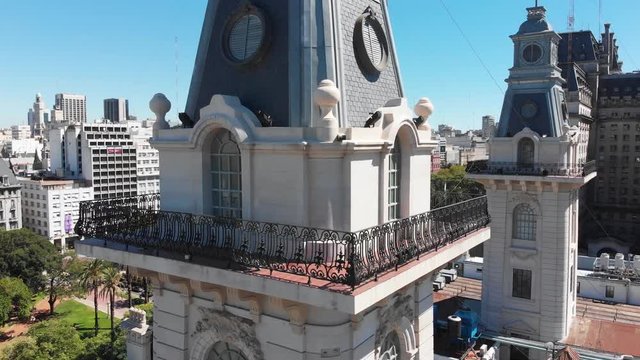 Aerial drone view of historic Aduana Customs building in Buenos Aires, Argentina