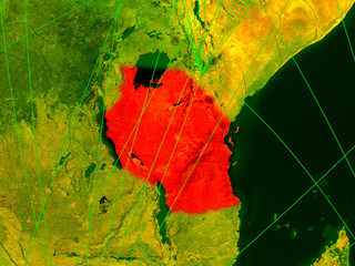 Tanzania on digital map with networks. Concept of international travel, communication and technology.