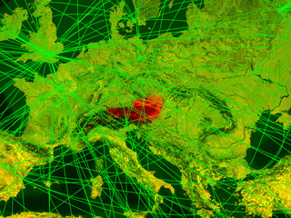 Austria on digital map with networks. Concept of international travel, communication and technology.