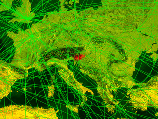 Slovenia on digital map with networks. Concept of international travel, communication and technology.