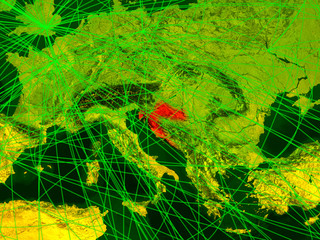 Croatia on digital map with networks. Concept of international travel, communication and technology.