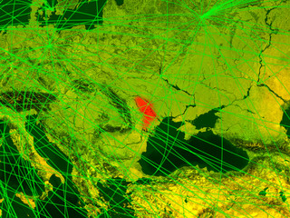 Moldova on digital map with networks. Concept of international travel, communication and technology.