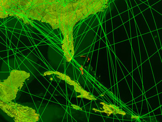 Bahamas on digital map with networks. Concept of international travel, communication and technology.