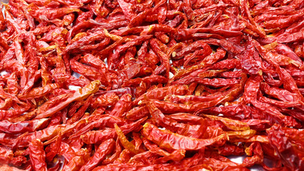 Dried red chilli as a texture food background, Thai food ingredient