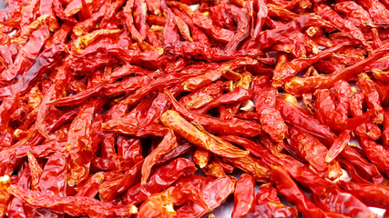 Dried red chilli as a texture food background, Thai food ingredient