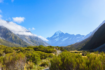 Fototapeta na wymiar View of Aoraki Mount Cook National Park, South Island New Zealand, Summertime