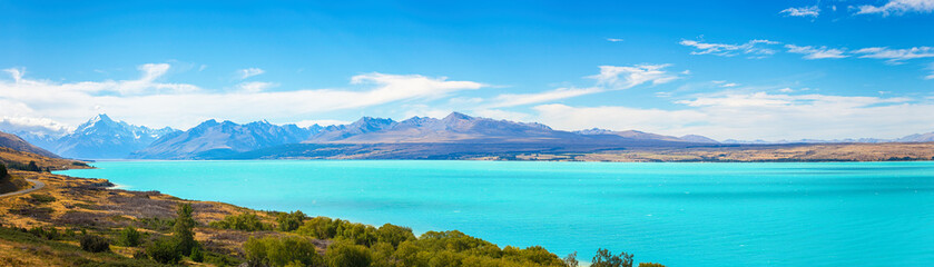 Panoramic at Lake Pukaki and Mt. Cook as a Background