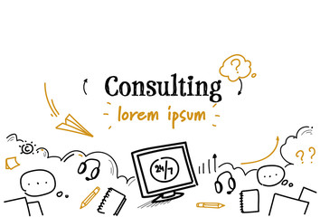 support technology consulting concept sketch doodle horizontal isolated copy space