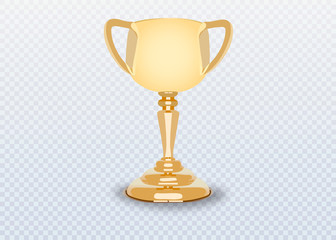 Winner cup isolated. Golden trophy on transparent background. Vector illustration.