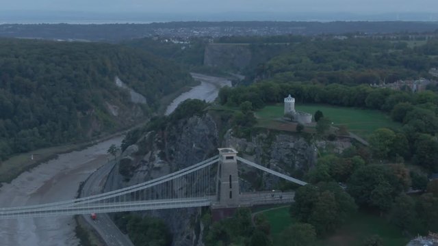 4K - Suspension Bridge Bristol - England - Aerial Shot - Sunrise Blue Morining