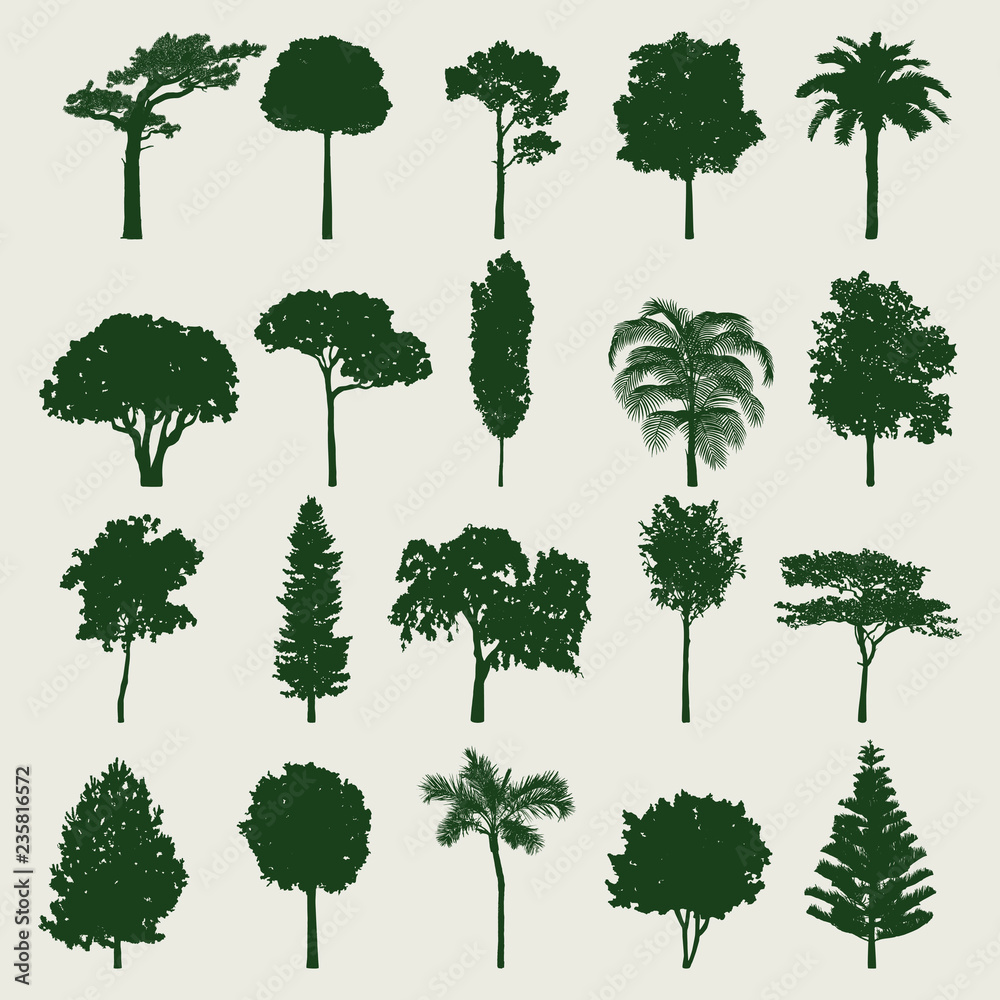 Sticker collection of tree silhouettes vector