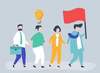 Business people following the leader to find a new market