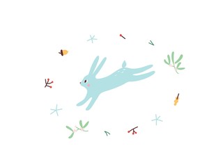Cute Hare. Vector illustrtion. Minimalistic design, children s picture. Print for clothes, dishes etc