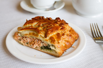 fish pie on white background