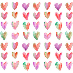 Watercolor Hearts Background. Colorful Watercolor Hearts