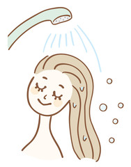 髪を洗い流す女性