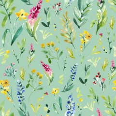 Watercolor Botanical Pattern. Floral Background Repeating Pattern. Watercolor Floral Pattern