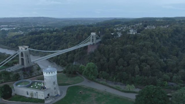 4K -  Epic Drone Suspension Bridge Bristol - England - Aerial Shot - Sunrise Blue Morining