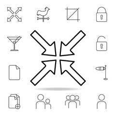 pointing arrows to center icon. Detailed set of simple icons. Premium graphic design. One of the collection icons for websites, web design, mobile app