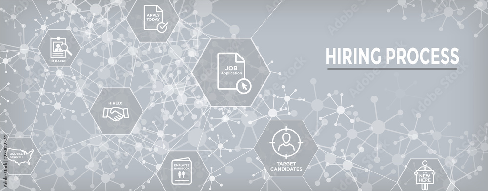 Wall mural new employee hiring process icon set and web header banner